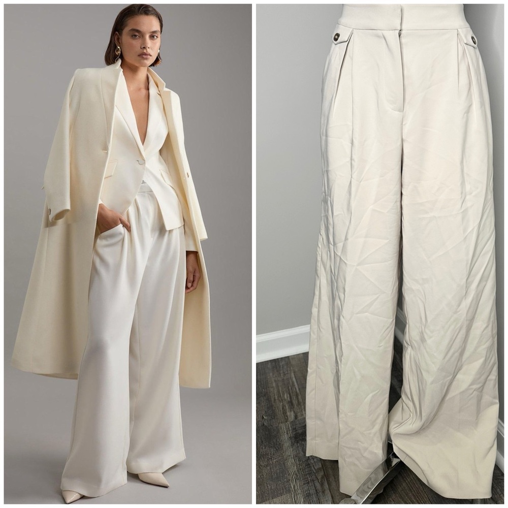 NY&CO HIGH WAISTED IVORY WIDE LEG PANTS-STRETCHY-SMALL - PRELOVED